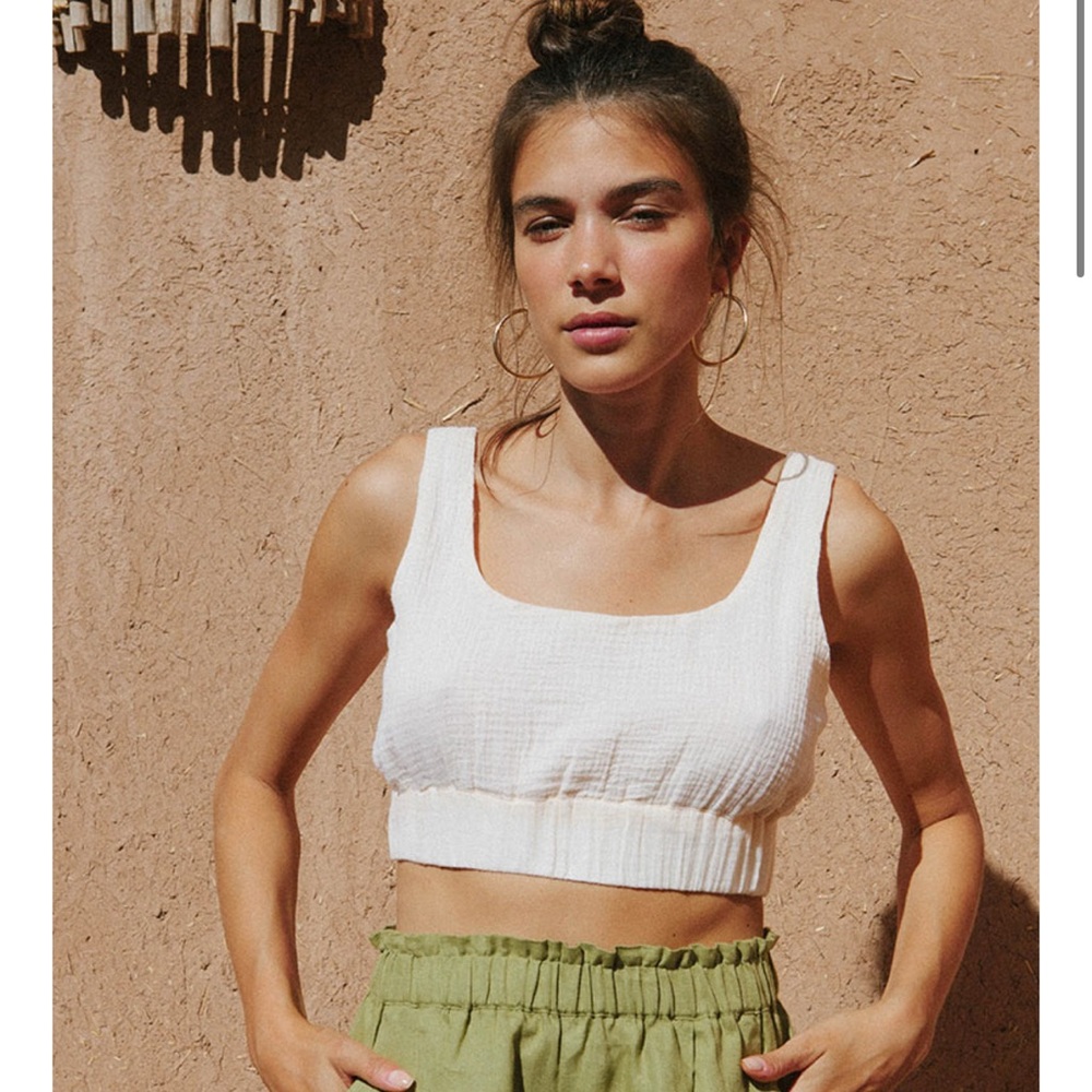 ROVE Moment Top soft white cotton crop reversible natural fiber women’s sz med - Picture 2 of 5